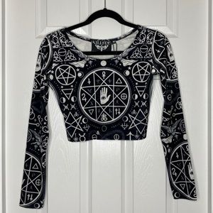 Killstar Cult Print Long Sleeve Crop Top